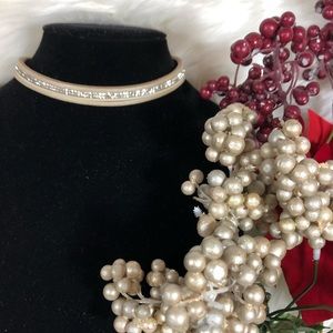 🎁⭐️Cream/Tan Rhinestone leather choker✨⚡️⭐️